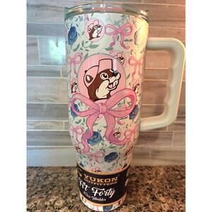 Bucees bow fit 40 cup Yukon outfitters tumbler pink blue with straw Mothers Day